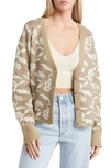 Aware By Vero Moda Acrid V-neck Cardigan In Roasted Cashew Birch Flowers