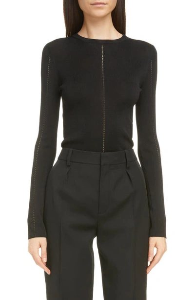 Saint Laurent Pointelle Detail Sweater In Noir