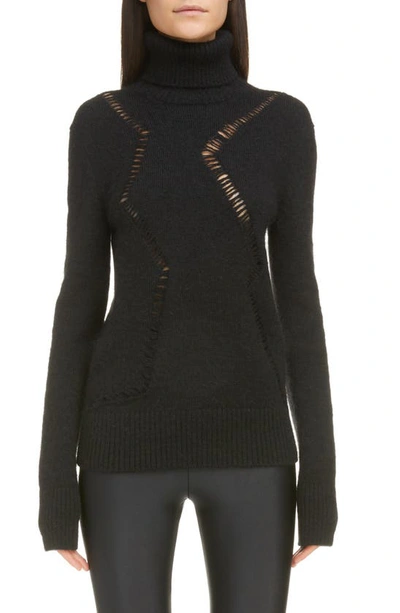 Saint Laurent Wool And Mohair Turtleneck Sweater With Openwork Motif In Black