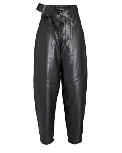 Marissa Webb Stevie Belted Leather Barrel-leg Trousers In Black