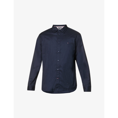Tommy Hilfiger Core Logo-embroidered Regular-fit Cotton-poplin Shirt In Blue