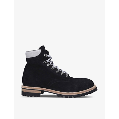 Eleventy Lace-up Contrast-sole Suede Hiker Boots In Black