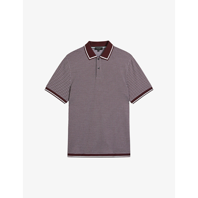 Ted Baker Affric Geometric-pattern Knit-cotton Polo Shirt In Maroon