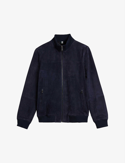 Ted Baker Peveril Funnel-neck Suede Jacket In Navy