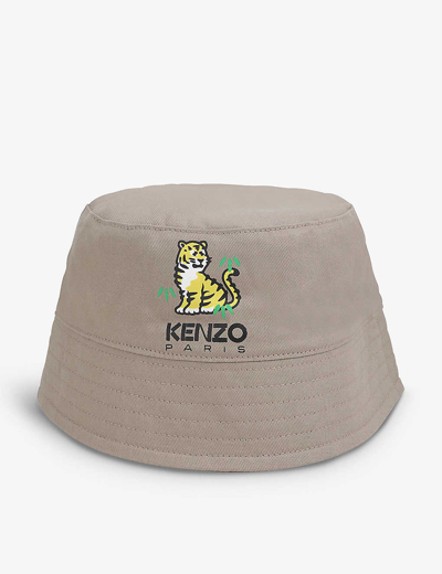 Kenzo Kids' Kotora Tiger-print Cotton Bucket Hat In Sable
