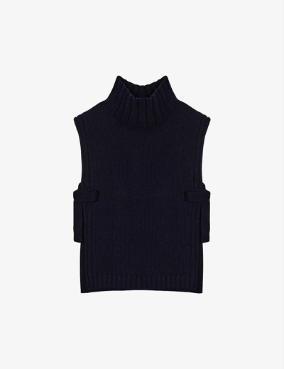 Soeur Or Tie-detail Wool-blend Jumper In Navy