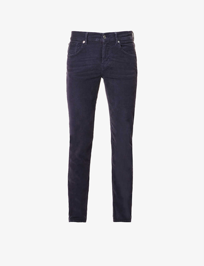 7 For All Mankind Slimmy Tapered-leg Stretch-cotton Corduroy Jeans In Blue