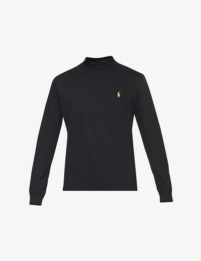 Polo Ralph Lauren Funnel Neck Long-sleeved Cotton-jersey Polo Shirt In Black
