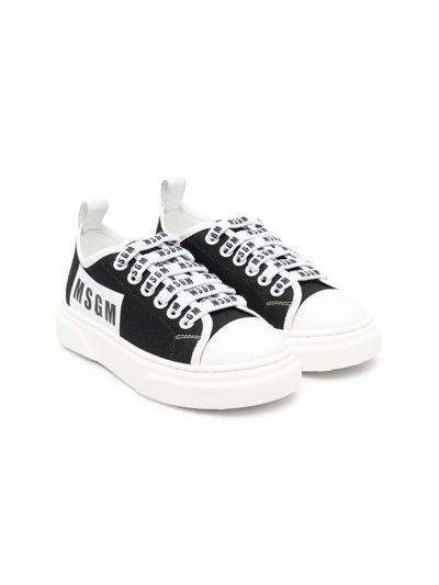 Msgm Kids' Logo-print Trainers In Black