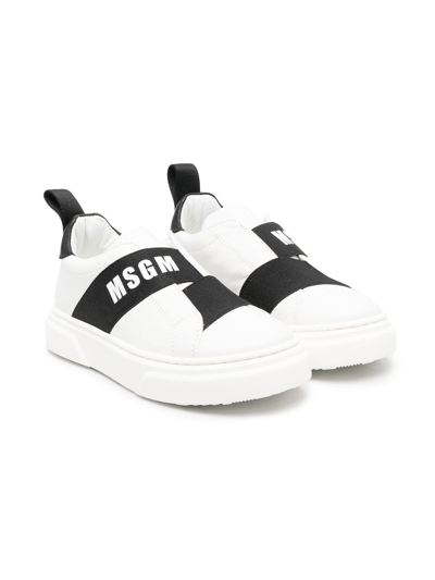 Msgm Kids' Logo-print Low-top Sneakers In White