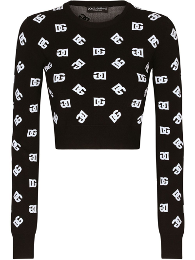 Dolce & Gabbana Dg Logo Jacquard Cropped Jumper In Print