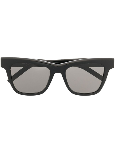 Saint Laurent Logo-plaque Square-frame Sunglasses In Black