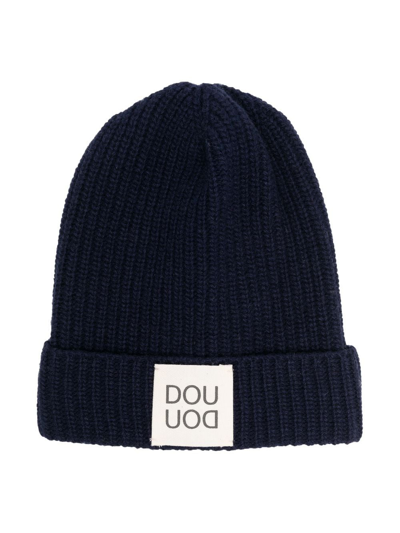 Douuod Kids' Logo-patch Ribbed Beanie In Blue