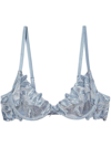 Fleur Du Mal Velvet Lily Embroidered-lace Bra In Steel Blue