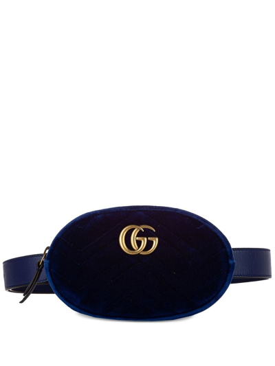 Pre-owned Gucci Gg Marmont Velvet Belt Bag In Blue