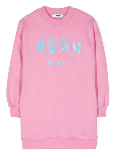 Msgm Kids' Logo-print Jersey Jumper Dress In Pink