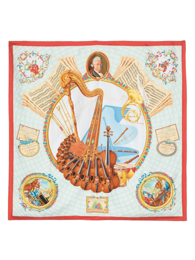 Pre-owned Hermes 1991  Hommage À Mozart Silk Scarf In Blue
