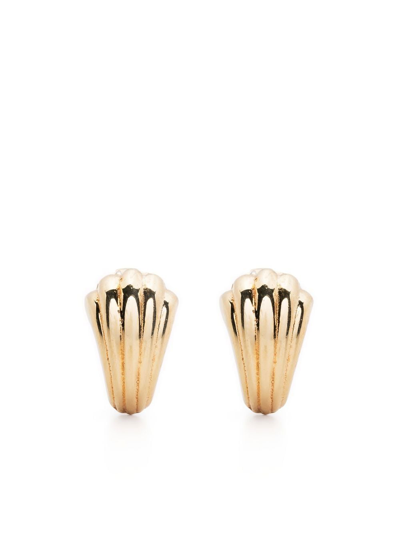 Pre-owned Dior  Shell-motif Clip-on Earrings In Gold