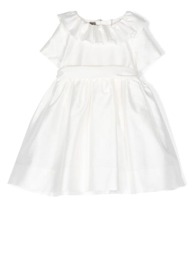 Little Bear Babies' Ruffle-trim Bow Detail Dress In White