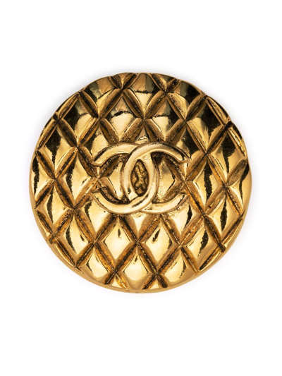 Pre-owned Chanel 1980s Cc Diamond-quilted Brooch In Gold