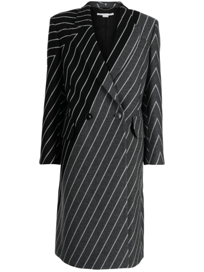 Stella Mccartney Multi-way Stripe Double-breasted Coat In Black