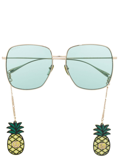 Gucci Embellished Oversized Sunglasses In Gold