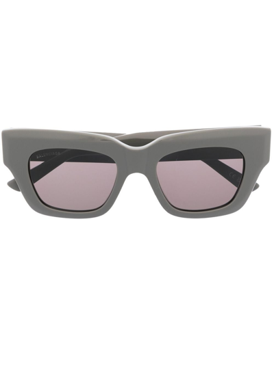 Balenciaga Logo-plaque Square-frame Sunglasses In Grey