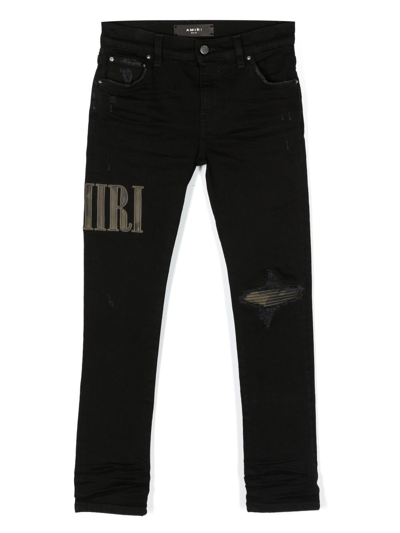 Amiri Kids' Distressed Straight-leg Jeans In Black