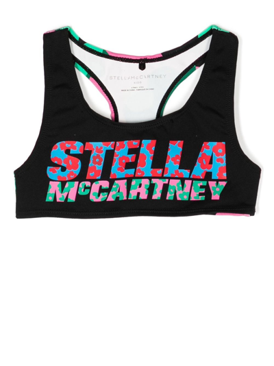 Stella Mccartney Floral Logo-print Crop Top In Black