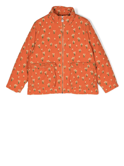 Stella Mccartney Kids' Floral-print Zipped Jacket In Orange