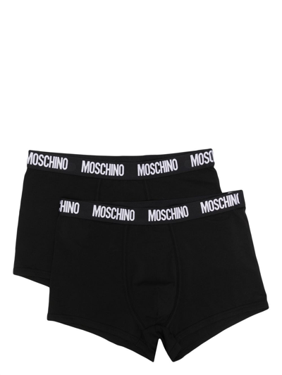 Moschino Pack Of Two Logo-waistband Boxer Briefs In Black