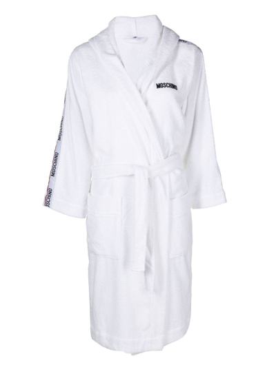 Moschino Embroidered-logo Belted Dressing Gown In White