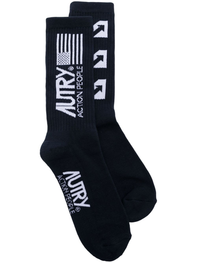 Autry Side Logo-print Detail Socks In Blue Wht