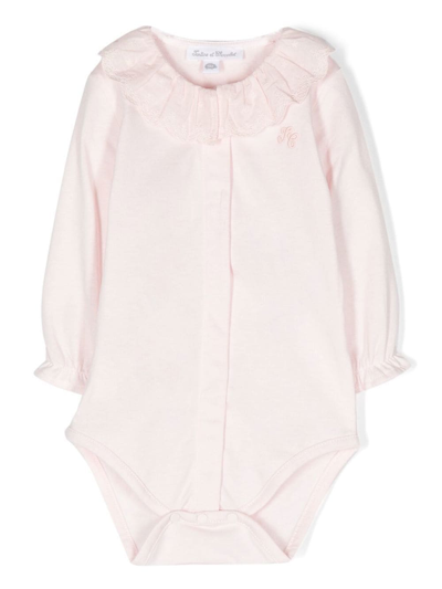Tartine Et Chocolat Babies' Lace-trimmed Body In Pink