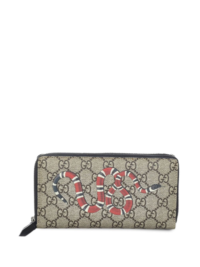 Pre-owned Gucci Gg Supreme Kingsnake Wallet In Brown