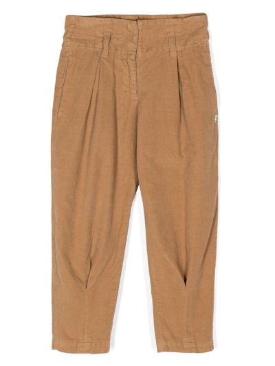 Dondup Kids' High-waisted Tapered Leg Trousers In Brown