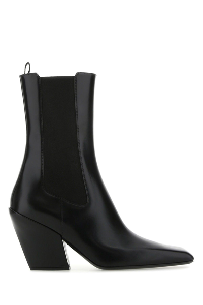 Prada Brushed Leather Ankle Boots In Nero