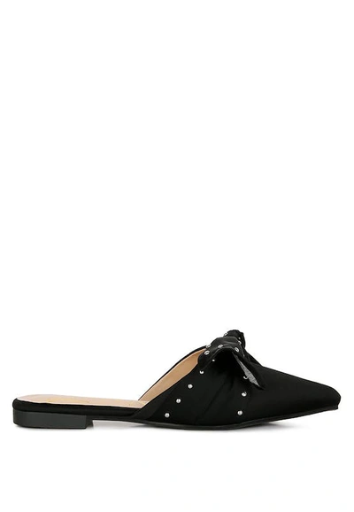 London Rag Makeover Studded Bow Flat Mules In Black