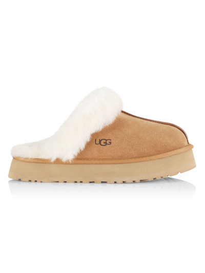 Ugg Disquette 皮毛一体厚底拖鞋 In Brown