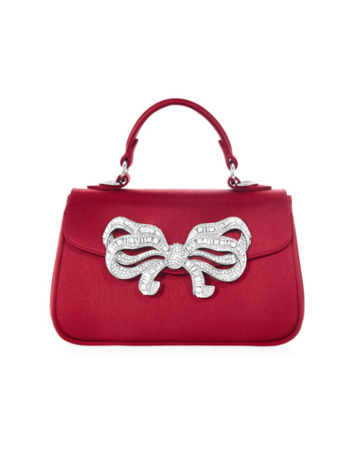 Judith Leiber Bow Crystal-embellished Satin Top Handle Bag In Red