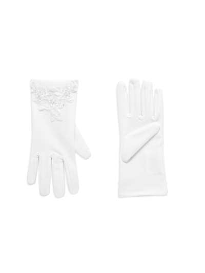 Us Angels Kids' Beaded Applique Satin Gloves In White