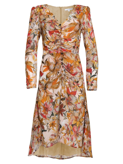Santorelli Jenny Ruched Floral Midi-dress In Nocolor