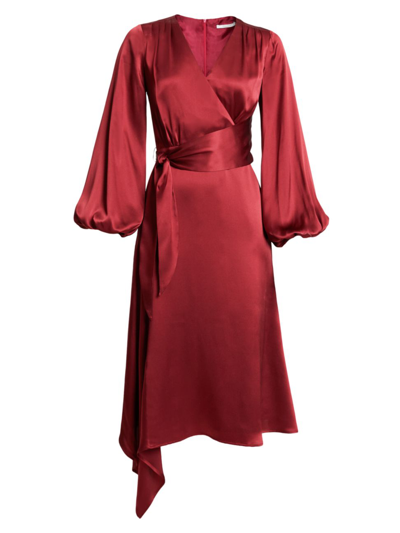 Santorelli Vanna Faux Wrap Blouson-sleeve Midi Dress In Garnet