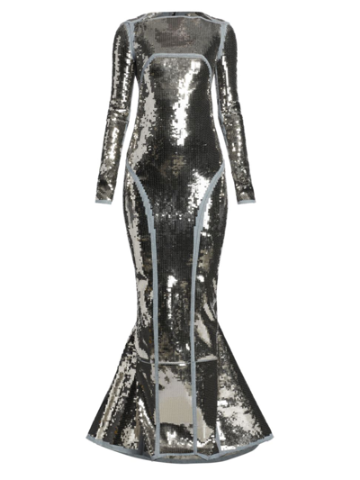Rick Owens Metallic Sequined Backless Gown In Silver