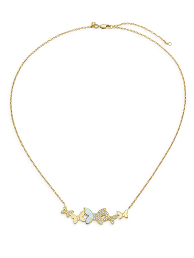 Sydney Evan Women's 14k Yellow Gold, Mother-of-pearl & 0.276 Tcw Diamond Small Butterfly Cluster Pendant Necklac