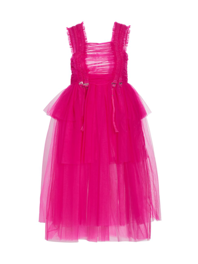 Noir Kei Ninomiya Ruffle-trimmed Tulle Midi Dress In Pink,fuchsia