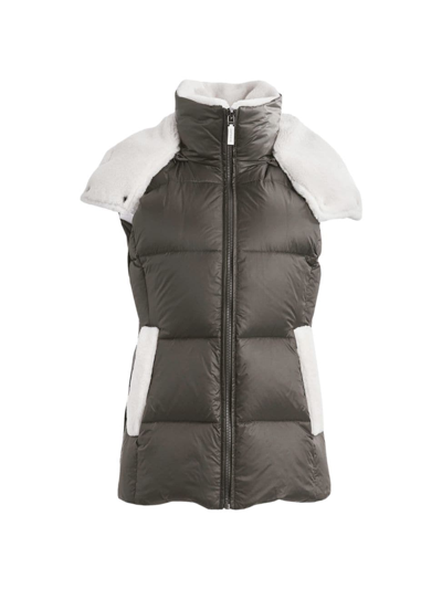 Dawn Levy Evelynn Shearling Trim Hooded Vest In Dkolive