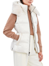 Dawn Levy Evelynn Shearling Trim Hooded Vest In Alabaster