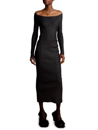 Khaite Marisole Glittery Off-the-shoulder Midi-dress In Black