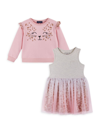 Andy & Evan Kids' Little Girl's & Girl's Comfy Cat Ruffled Sweatshirt & Dress Set In Pink
